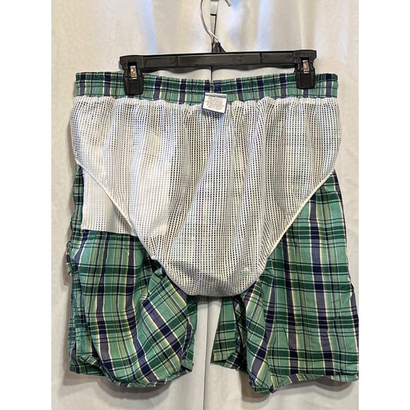 Vintage Speedo Mens Plaid Swim Shorts Green & Blue Elastic Waist XL - Picture 11 of 11